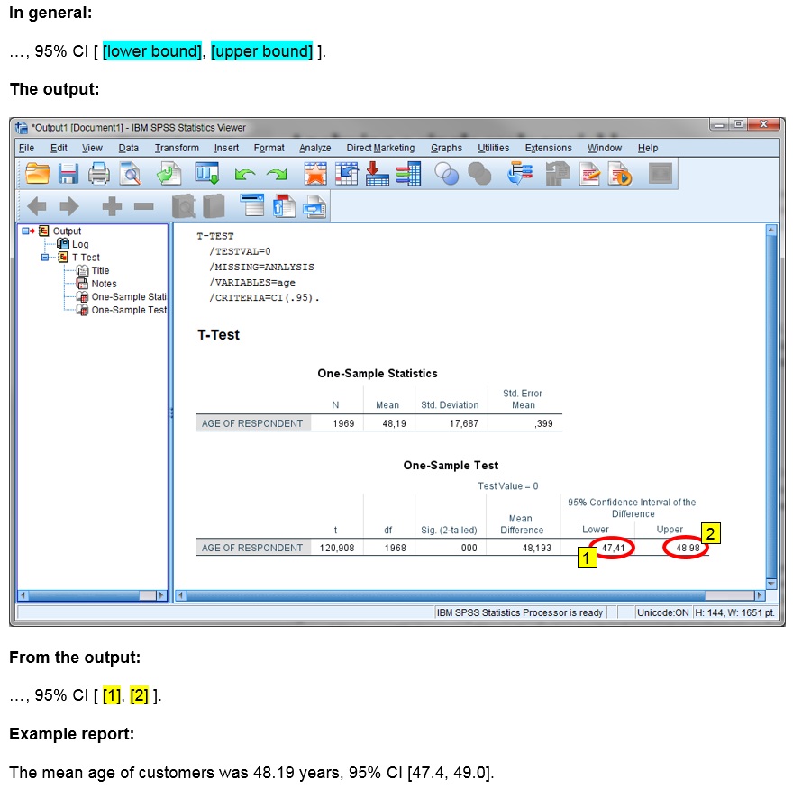 SPSS output one-sample t-test via one-ssample