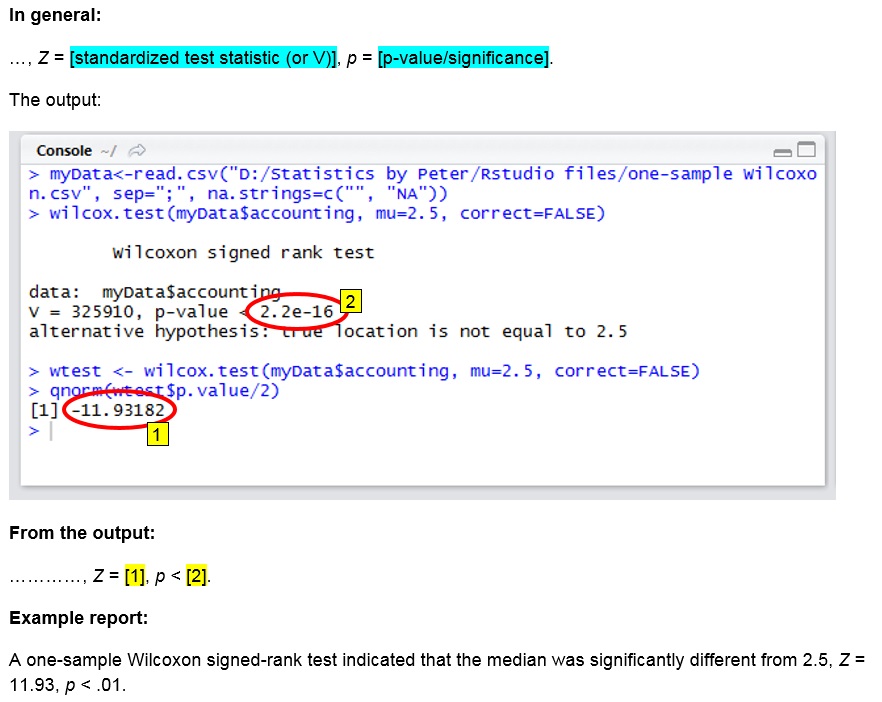R Output One Sample Wilcoxon